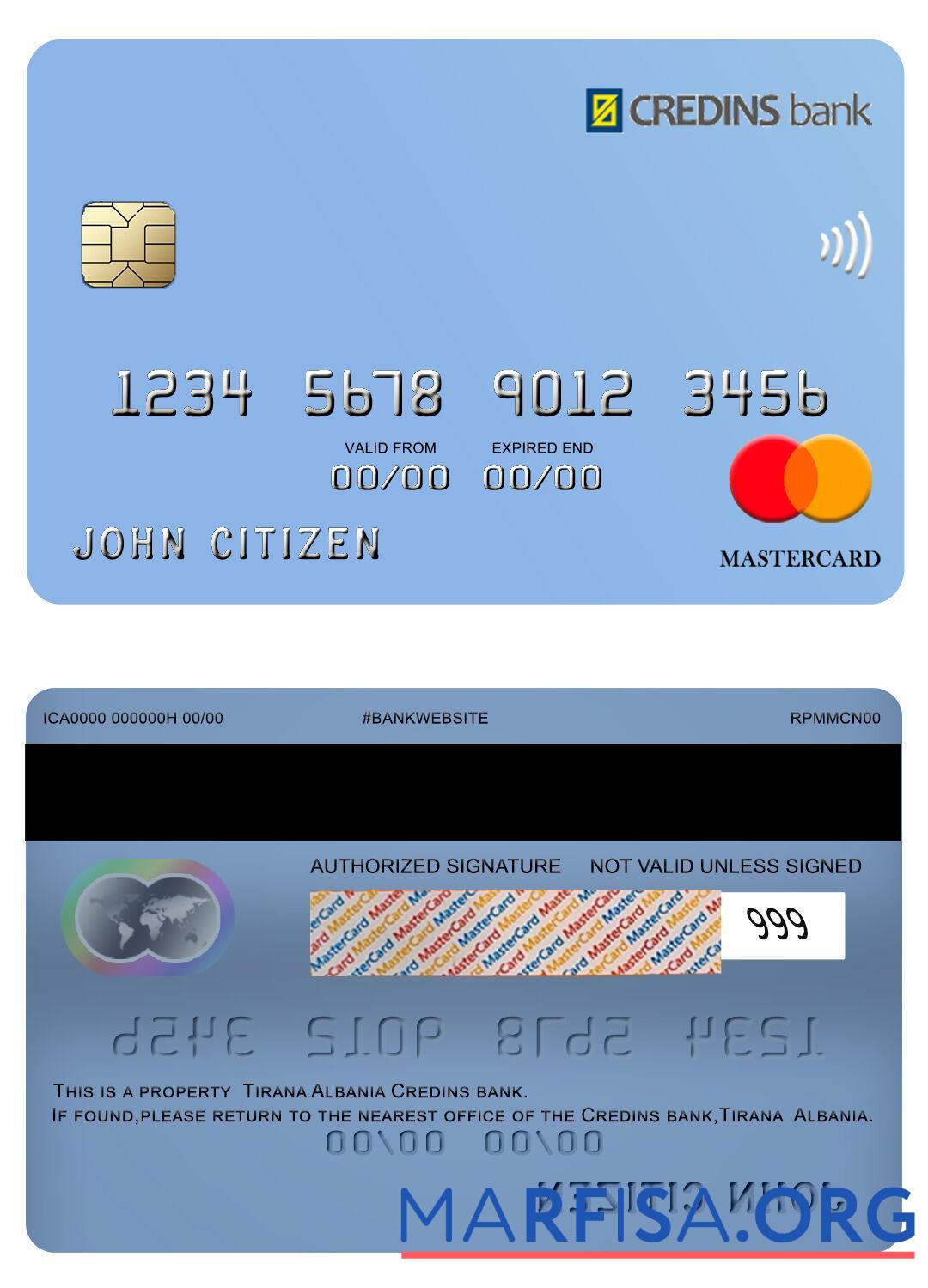 Downloadable Albania Credins bank mastercard template